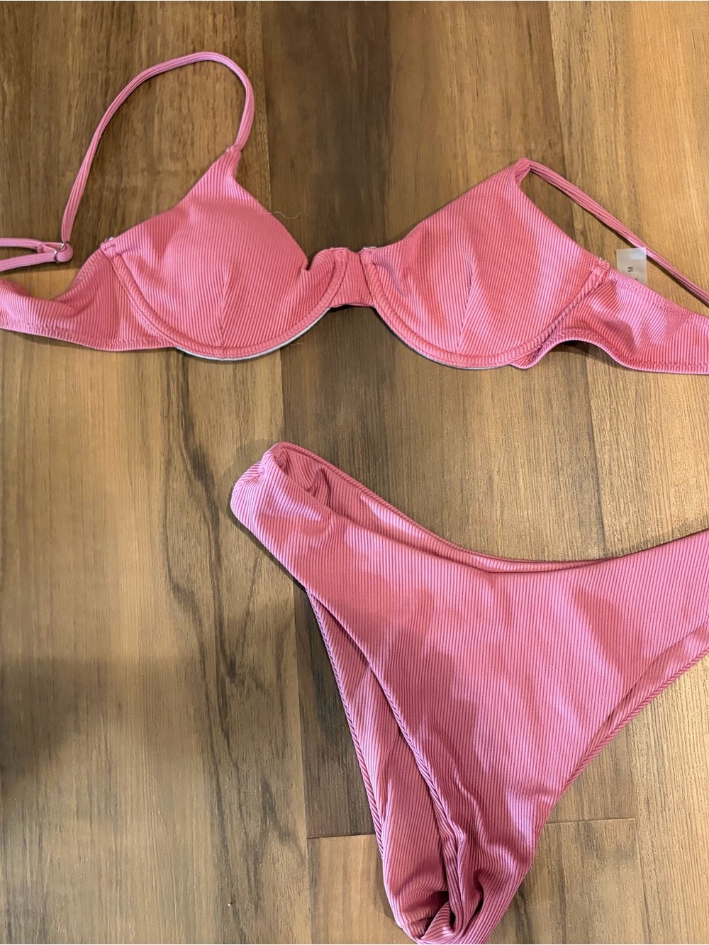 Pink Ribbed Underwire Bikini Set